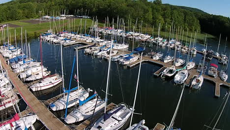 Aerial-footage-of-sailboat-marina