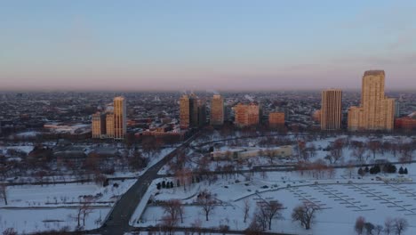Aerial-footage-of-Frozen-Lake-Michigan-during-2019-Polar-Vortex,-Chicago,-Illinois