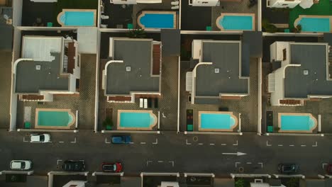 Aerial-view-of-luxury-houses-with-swimming-pools