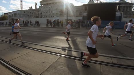 Kids-running-on-marathon-in-Vienna,-Austria