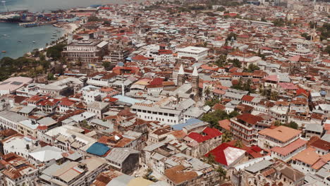 Top-view-of-roofs-and-streets-of-Zanzibar-Stone-Town-on-a-clear-sunny-day