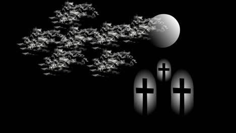 Animation-of-clouds-crossing-moon-in-graveyard