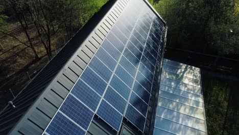 Flying-over-solar-panels-on-modern-roof