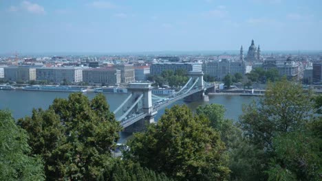 Budapest-chain-bridge-view-filmed-from-Buda-Castle,-fast-foward