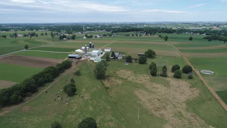 Vista-Aérea-De-La-Tierra-Agrícola-Amish-Por-Vía-Férrea