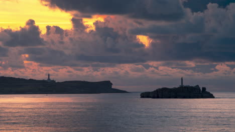 Timelapse-during-sunset-of-Lighthouses-in-Santander