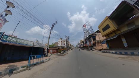 Surreal-ultra-wide-view-of-speeding-through-Covid-19-lockdown-empty-street-in-India