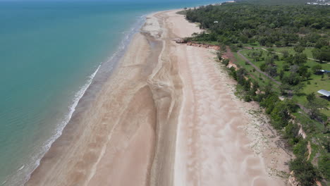Moving-Aerial-Drone-shot-of-Casuarina-Beach-in-Darwin,-Northern-Territory