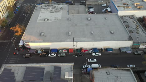 Drone-shot-showing-massive-homeless-encampment-in-Downtown-Los-Angeles's-Skid-Row