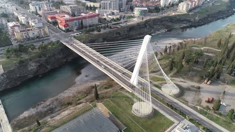 Aerial-shot-of-famous-Millenium-bridge-in-city-of-Podgorica-capital-of-Montenegro