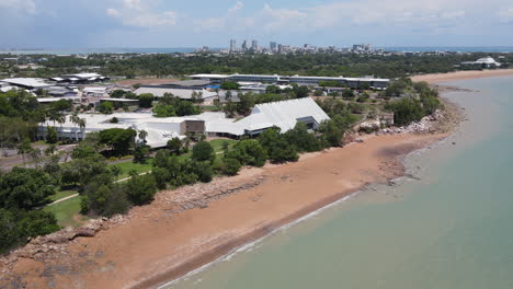 Slow-Moving-drone-shot-of-Darwin-Skyline-and-Museum-and-Art-Gallery-of-Northern-Territory