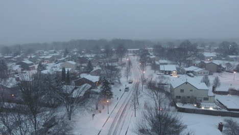 rising-and-tilting-down-drone-shot-of-snow-Westerville-Ohio