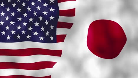 Banderas-Americanas-Y-Japonesas-Ondeando-En-El-Viento