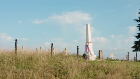 Memorial-Cemetery-on-Mount-Javor,-near-Ivanjica-Serbia,-aerial-flyover-reveal