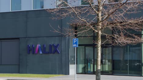 Entrance-of-the-Halix-company-in-Leiden,-the-Netherlands,-where-the-Oxford-or-AstraZeneca-COVID-19-vaccine-is-produced