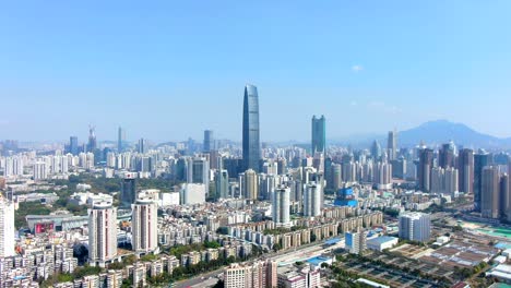 Shenzhen-Skyline-Einschließlich-Kingkey-Finance-Tower-Kk100,-Der-Zweithöchste-Wolkenkratzer-In-Shenzhen,-Luftbild