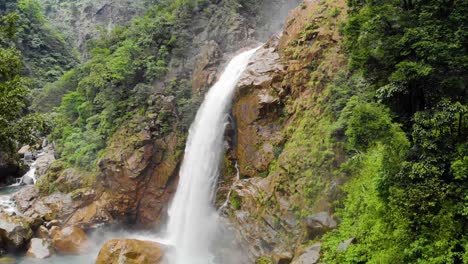 4k-Aerial-shot-Flying-near-Rainbow-Waterfalls-in-Cheerapunji,-Meghalaya,-India