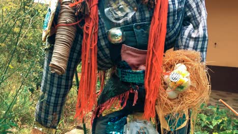 Scarecrow-made-of-recycled-materials-in-rural-garden-field-to-scare-birds-away-from-agriculture-crops-reuse-new-life-reinventing-recycle-eco-green-clean-energy-enviroment-scary-recycling-friendly
