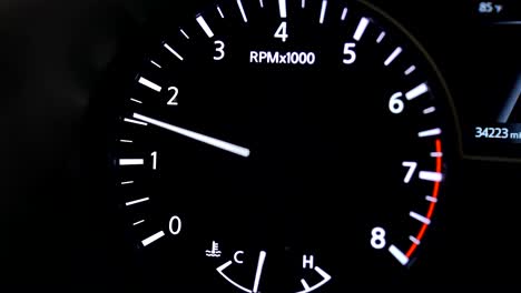 Tachometer-gauge-on-a-car's-dashboard