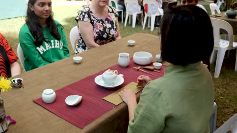 Chinese-Women-explain-history-and-way-of-drink-Chinese-tea-during-Chinese-tea-session---tea-class-Chinese-Tea-class-with-people-for-meditation