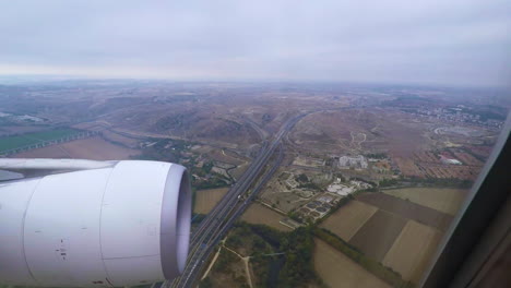 POV-View-from-airplane-over-Spain-nearing-Madrid
