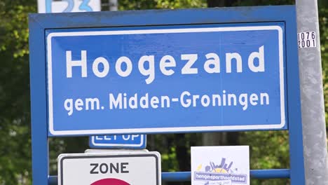 Welcome-sign-of-Hoogezand-in-Groningen,-close-up
