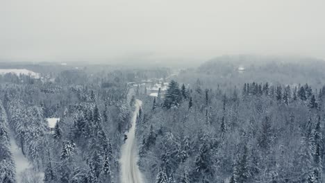 Foggy-Winter-Landscape---Drone-Flying---4K---Mountains---Trees,-rivers-sequence-001-002