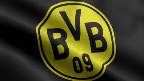 Bucle-Animado-De-Primer-Plano-Negro-4k-De-Una-Bandera-Ondeante-Del-Equipo-De-Fútbol-De-La-Bundesliga-Borussia-Dortmund