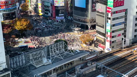 Weitwinkel-Luftaufnahme-Von-Shibuya-Scramble-Während-Des-Morgens