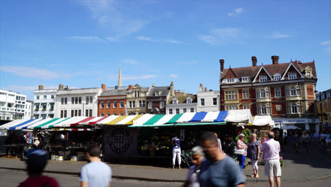 Cambridge-England,-circa-:-timelapse-Market-Square-in-Cambridge-City,-UK