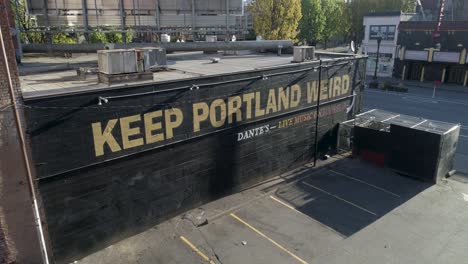 Historic-aerial-footage-of-the-Keep-Portland-Weird-sign-with-empty-streets-due-to-COVID-19
