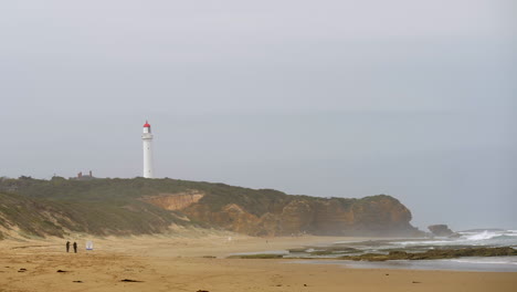 Fairhaven-Beach-Lighthouse,-Great-Ocean-Road-Coastline,-Australia