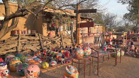 Traditional-Colorful-Handcrafted-Ceramics-And-Pottery-are-Displayed-For-Sale-In-Tubac,-Arizona