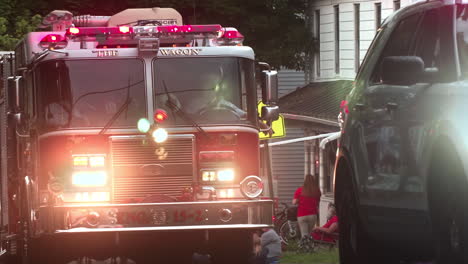 Fire-Police-and-fire-engine-in-small-town-Pennsylvania-parade,-Slow-Motion