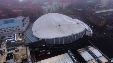 Scandinavium-in-Gothenburg-from-above-during-a-foggy-day