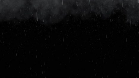 Lluvia-Ligera-Caída-Con-Nubes-Grises-Sobre-Fondo-Negro-Efectos-Visuales-De-Animación-3d
