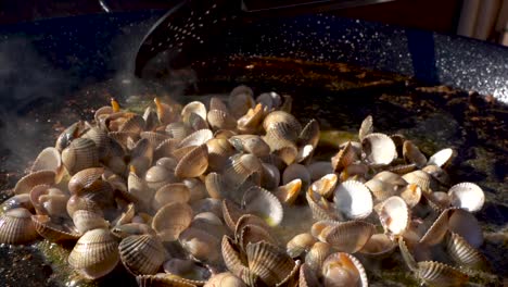 Preparing-traditional-Spanish-paella,-frying-seafood