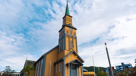 timelapse-from-the-wooden-cathedral-in-Tromso,-Northern-Norway