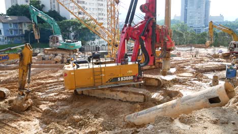 Bore-pile-rig-machine-at-the-construction-site