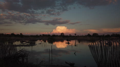 Wide-shot-of-tranquil-sunset-wetlands