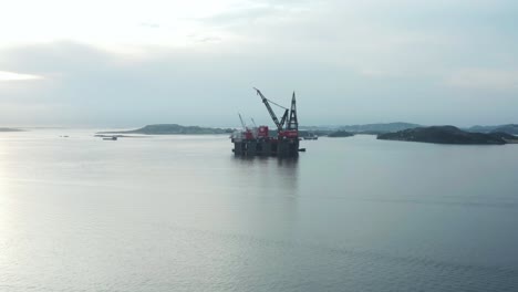Aerial-View-of-Platform-Crane,-Semi-Submersible-Vessel-For-Offshore-Construction-and-Maintenance
