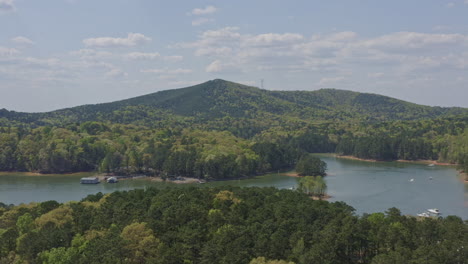 Lake-Allatoona-Georgia-Aerial-v3-dolly-in-panoramic-shot-of-waterside-and-Pine-Mountain---April-2020