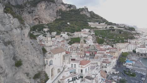 Aerial-View-of-Scenic-Italian-City-on-Mediterranean-Sea-Coast