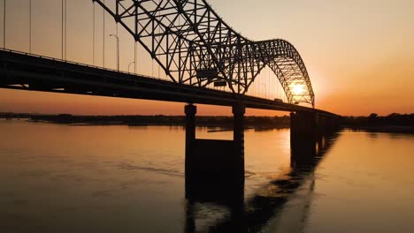Aerial-Footage-of-Hernando-de-Soto-Bridge-in-Memphis-Tennessee-at-Sunset