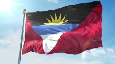 4k-3D-Darstellung-Der-Wehenden-Flagge-Auf-Einer-Stange-Des-Landes-Antigua
