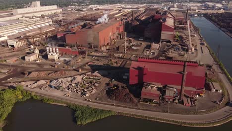 AK-Steel-Caster-And-Ford-Industrial-Plants-In-Rouge-River,-Detroit---aerial-drone