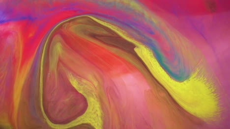 Fondo-Abstracto-Multicolor-Basado-En-Pintura-Rosa,-Azul,-Amarilla-Y-Negra-Sobre-El-Agua,-Vista-Macro-De-4k,-Interesante-Psicodélico-De-Fondo-Colorido
