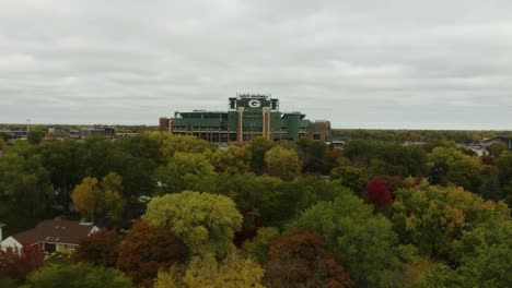 Low-Aerial-View,-Lambeau-Field,-Green-Bay-Wisconsin