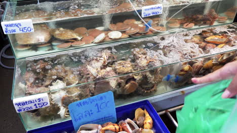 Tanks-of-fresh-shellfish-for-sale-at-seafood-market