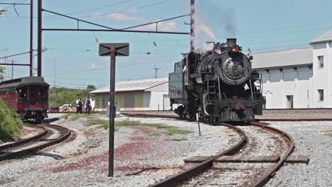 Antique-Steam-Locomotive-Traveling-Around-a-Bend-on-a-Spur-to-Hook-Up-With-a-Train